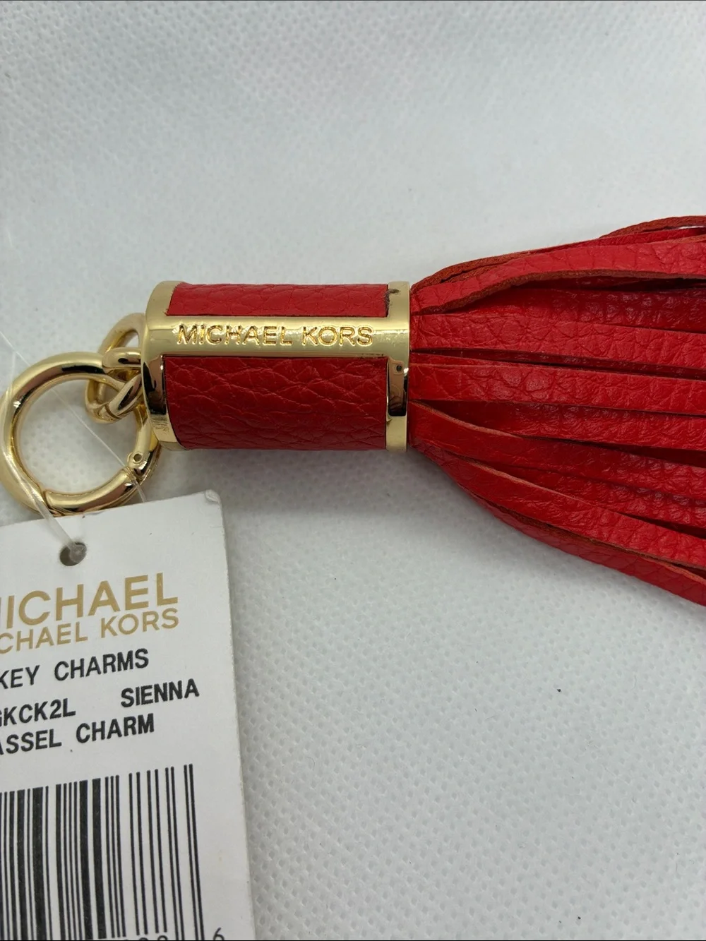 Michael Kors Red Leather Tassel Key Charm with Gold Hardware